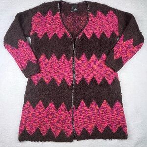 Cozy Pink and Brown Zigzag Women's Vintage New Directions Wrap Sweater Cardigan